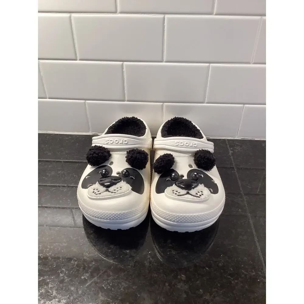 Crocs JUNIORS Classic Lined Super Cute Panda‎ Bear Clog Shoes Black White Size 5